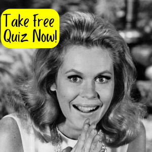 Elizabeth Montgomery, star of Bewitched TV Show with words "Take Free Quiz Now!"